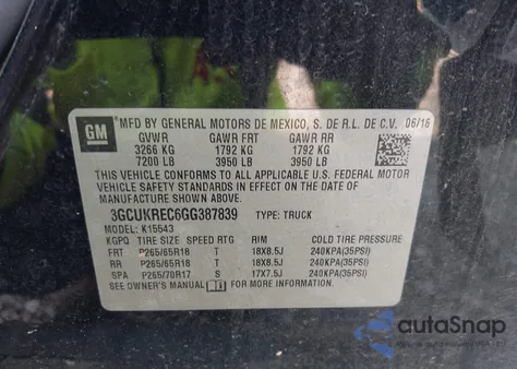 2016 Chevrolet Silverado 1500 2Lt from USA, damaged, VIN 3GCUKREC6GG387839